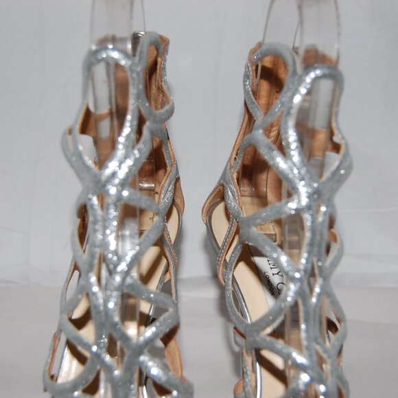 40/10❤️ Jimmy Choo Glitter Leather Platform High Heels Gladiator Sandals Boots - Picture 2 of 16